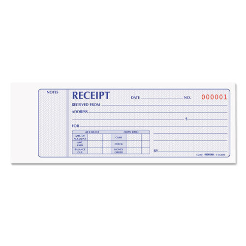 Image of Rediform® Receipt Book, Two-Part Carbonless, 7 x 2.75, 4 Forms/Sheet, 100 Forms Total