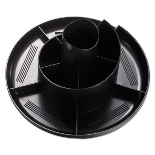 Image of Universal® Rotary Desk Organizer, 11 Compartments, Plastic, 8.75" Diameter x 5.38"h, Black