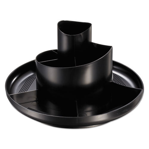 Image of Universal® Rotary Desk Organizer, 11 Compartments, Plastic, 8.75" Diameter x 5.38"h, Black