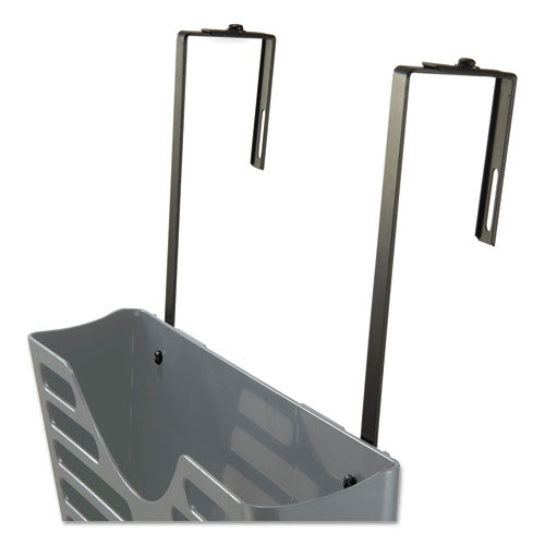 Image of Universal® Recycled Plastic Cubicle Triple File Pocket, Cubicle Pins Mount, 13.5 x 4.75 x 28, Charcoal