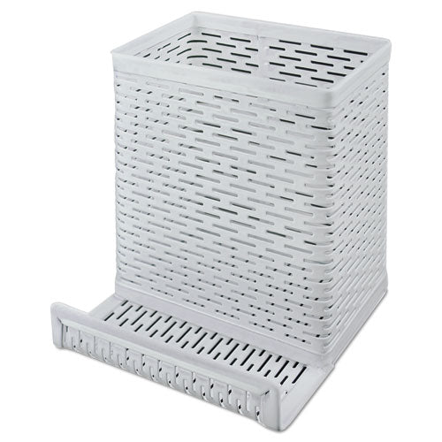 Image of Artistic® Urban Collection Punched Metal Pencil Cup/Cell Phone Stand, Perforated Steel, 3.5 x 3.5, White