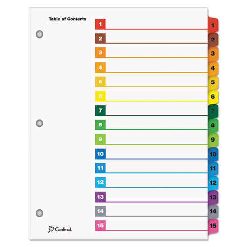 Image of Cardinal® OneStep Printable Table of Contents and Dividers, 15-Tab, 1 to 15, 11 x 8.5, White, Assorted Tabs, 1 Set
