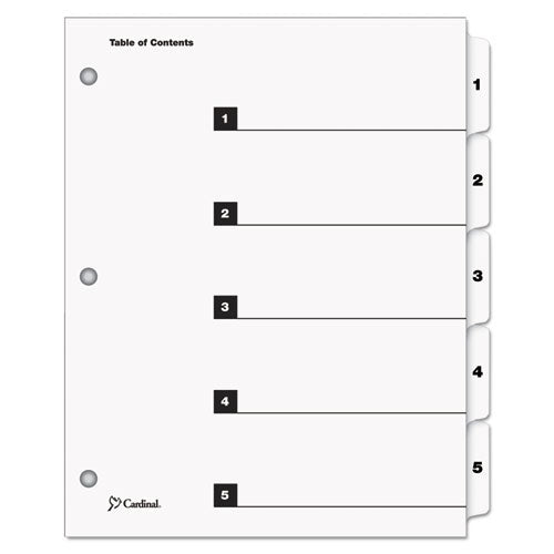 Image of Cardinal® OneStep Printable Table of Contents and Dividers, 5-Tab, 1 to 5, 11 x 8.5, White, White Tabs, 1 Set