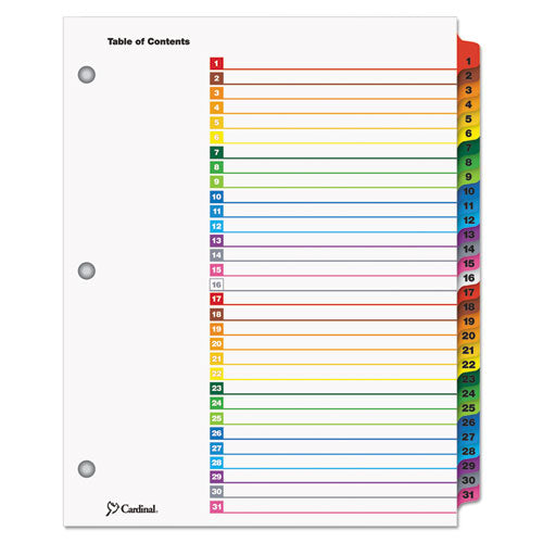 Image of Cardinal® OneStep Printable Table of Contents and Dividers, 31-Tab, 1 to 31, 11 x 8.5, White, Assorted Tabs, 1 Set