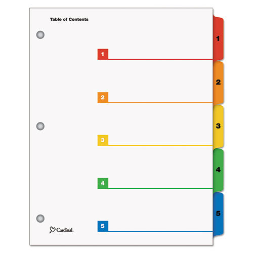 Image of Cardinal® OneStep Printable Table of Contents and Dividers, 5-Tab, 1 to 5, 11 x 8.5, White, Assorted Tabs, 1 Set