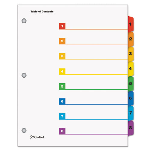 Image of Cardinal® OneStep Printable Table of Contents and Dividers, 8-Tab, 1 to 8, 11 x 8.5, White, Assorted Tabs, 1 Set
