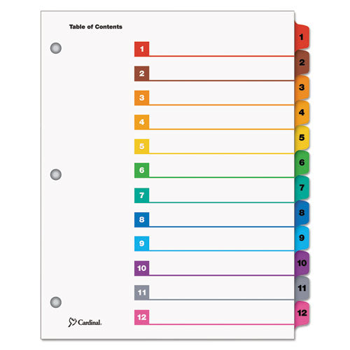 Image of Cardinal® OneStep Printable Table of Contents and Dividers, 12-Tab, 1 to 12, 11 x 8.5, White, Assorted Tabs, 1 Set
