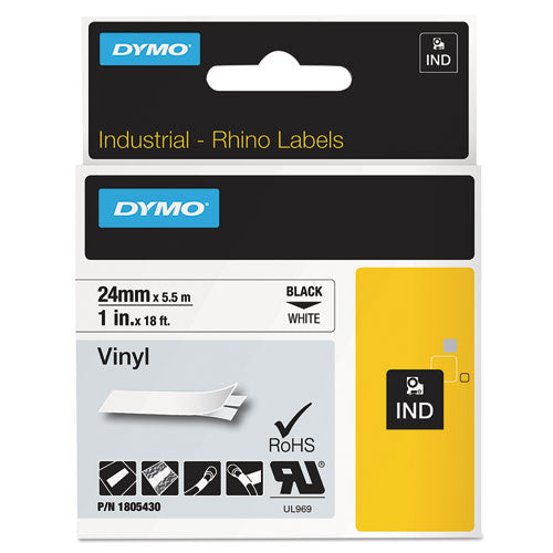 Image of DYMO® Rhino Permanent Vinyl Industrial Label Tape, 1" X 18 Ft, White/black Print