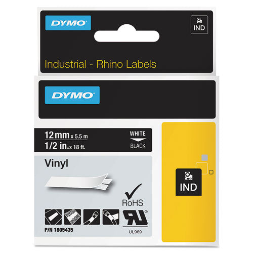 Image of DYMO® Rhino Permanent Vinyl Industrial Label Tape, 0.5" X 18 Ft, Black/white Print