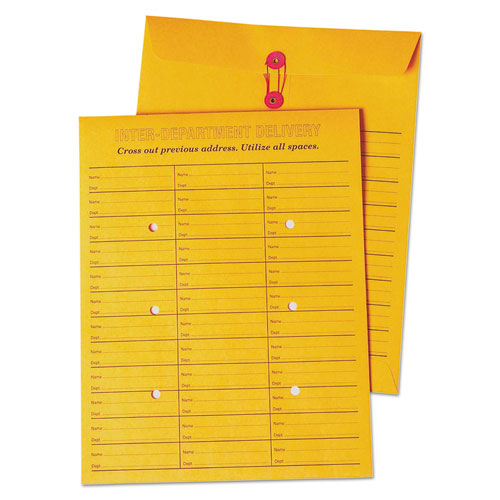 Image of Quality Park Brown Kraft String/button Box-Style Interoffice Envelope, #97, Two-Sided Three-Column Format, 10 X 13, Brown Kraft, 100/box