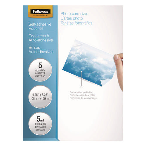 Image of Fellowes® Self-Adhesive Laminating Pouches, 5 Mil, 4.25" X 6.25", Gloss Clear, 5/pack