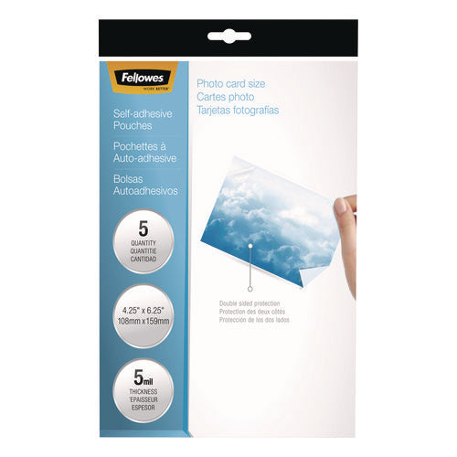 Image of Fellowes® Self-Adhesive Laminating Pouches, 5 Mil, 4.25" X 6.25", Gloss Clear, 5/pack