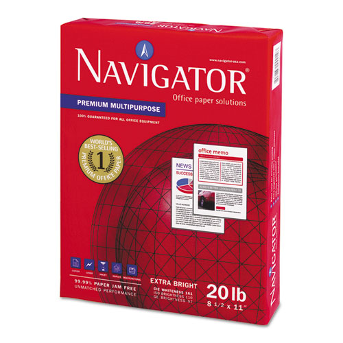 Image of Navigator® Premium Multipurpose Copy Paper, 97 Bright, 20lb Bond Weight, 8.5 x 11, White, 500/Ream, 10 Reams/Carton, 40 Cartons/Pallet