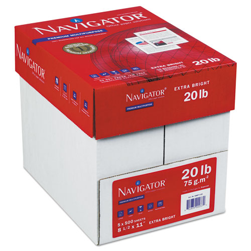 Image of Navigator® Premium Multipurpose Copy Paper, 97 Bright, 20lb Bond Weight, 8.5 x 11, White, 500/Ream, 10 Reams/Carton, 40 Cartons/Pallet