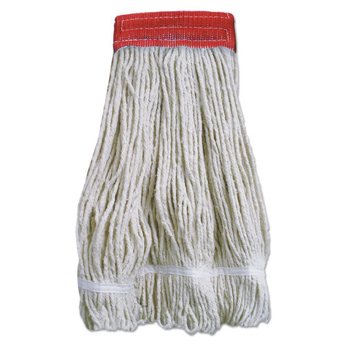 Image of Boardwalk® Wideband Looped-End Mop Heads, 20 Oz, Natural W/red Band, 12/carton