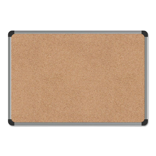 Image of Universal® Cork Board with Aluminum Frame, 24" x 18", Tan Surface, Satin Aluminum Frame
