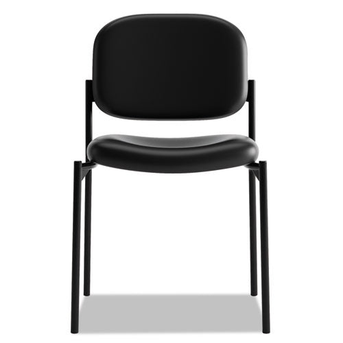 Image of HON® VL606 Stacking Guest Chair without Arms, Bonded Leather Upholstery, 21.25" x 21" x 32.75", Black Seat, Black Back, Black Base