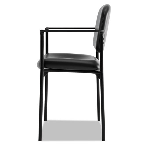 Image of HON® VL616 Stacking Guest Chair with Arms, Bonded Leather Upholstery, 23.25" x 21" x 32.75", Black Seat, Black Back, Black Base
