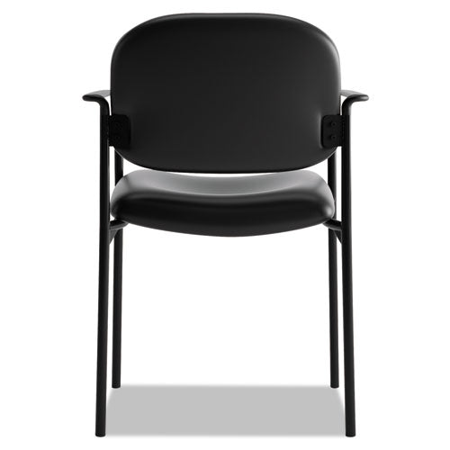 Image of HON® VL616 Stacking Guest Chair with Arms, Bonded Leather Upholstery, 23.25" x 21" x 32.75", Black Seat, Black Back, Black Base