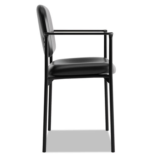 Image of HON® VL616 Stacking Guest Chair with Arms, Bonded Leather Upholstery, 23.25" x 21" x 32.75", Black Seat, Black Back, Black Base