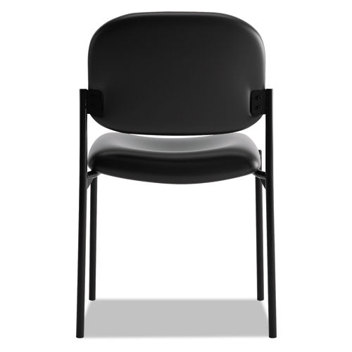 Image of HON® VL606 Stacking Guest Chair without Arms, Bonded Leather Upholstery, 21.25" x 21" x 32.75", Black Seat, Black Back, Black Base