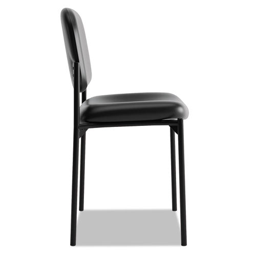 Image of HON® VL606 Stacking Guest Chair without Arms, Bonded Leather Upholstery, 21.25" x 21" x 32.75", Black Seat, Black Back, Black Base