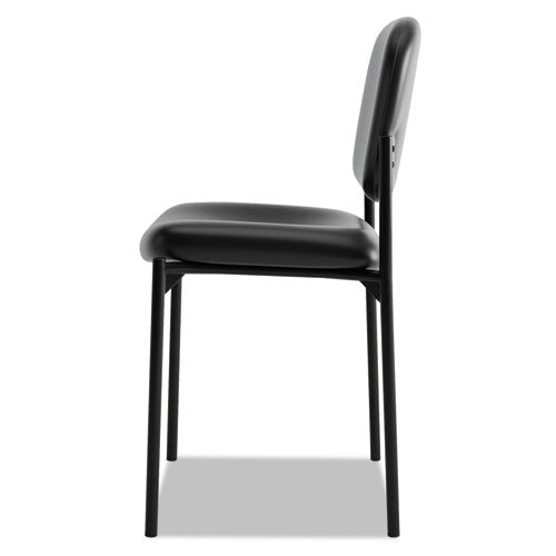 Image of HON® VL606 Stacking Guest Chair without Arms, Bonded Leather Upholstery, 21.25" x 21" x 32.75", Black Seat, Black Back, Black Base