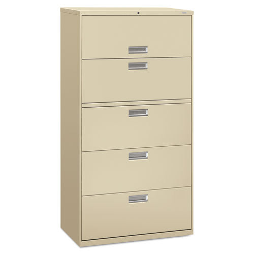 Image of HON® Brigade 600 Series Lateral File, 4 Legal/letter-Size File Drawers, 1 Roll-Out File Shelf, Putty, 36" X 18" X 64.25"