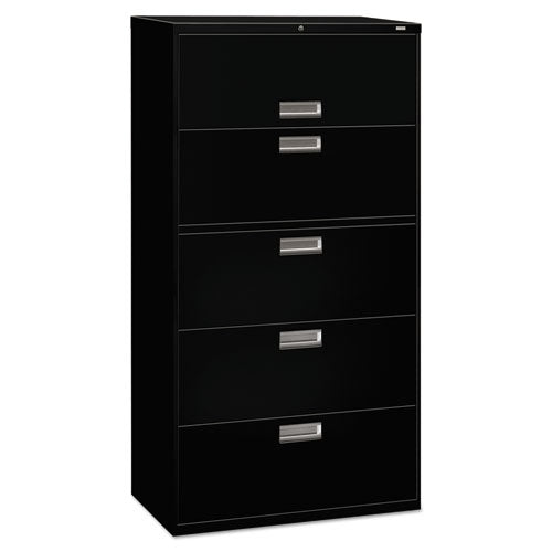 Image of HON® Brigade 600 Series Lateral File, 4 Legal/letter-Size File Drawers, 1 Roll-Out File Shelf, Black, 36" X 18" X 64.25"