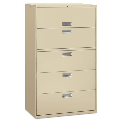 Image of HON® Brigade 600 Series Lateral File, 4 Legal/letter-Size File Drawers, 1 Roll-Out File Shelf, Putty, 42" X 18" X 64.25"