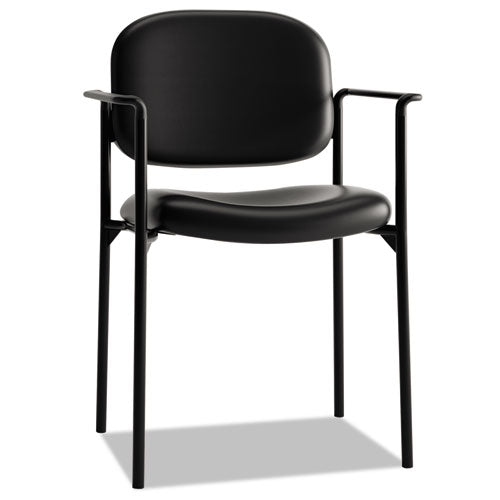 Image of HON® VL616 Stacking Guest Chair with Arms, Bonded Leather Upholstery, 23.25" x 21" x 32.75", Black Seat, Black Back, Black Base