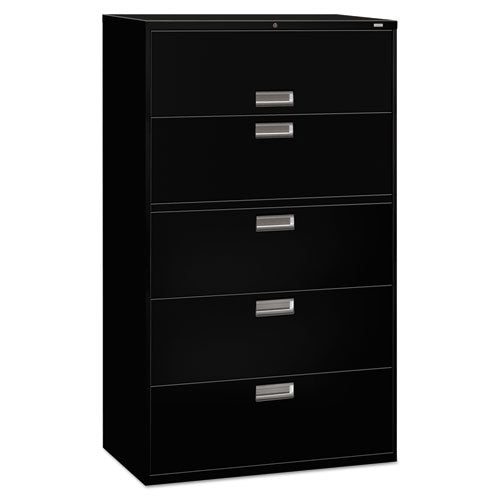 Image of HON® Brigade 600 Series Lateral File, 4 Legal/letter-Size File Drawers, 1 Roll-Out File Shelf, Black, 42" X 18" X 64.25"