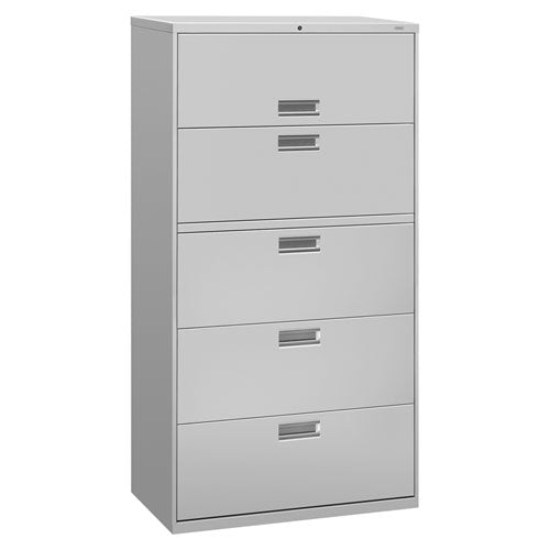 Image of HON® Brigade 600 Series Lateral File, 4 Legal/letter-Size File Drawers, 1 Roll-Out File Shelf, Light Gray, 36" X 18" X 64.25"