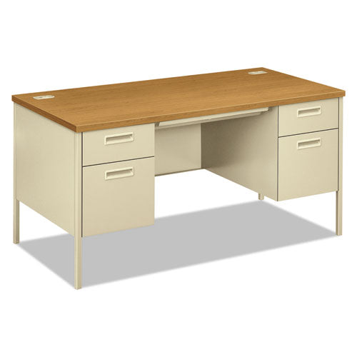 Image of HON® Metro Classic Series Double Pedestal Desk, Flush Panel Scs, 60" X 30" X 29.5", Harvest/putty