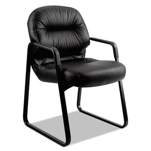 Image of HON® Pillow-Soft 2090 Series Guest Arm Chair, Leather Upholstery, 31.25" x 35.75" x 36", Black Seat, Black Back, Black Base