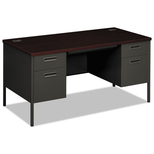 Image of HON® Metro Classic Series Double Pedestal Desk, Flush Panel, 60" X 30" X 29.5", Mahogany/charcoal