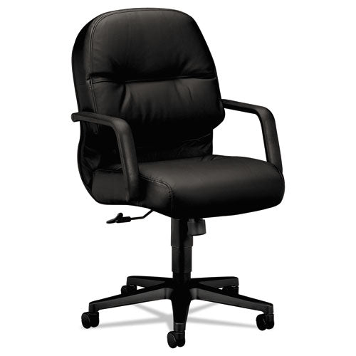 Image of HON® Pillow-Soft 2090 Series Leather Managerial Mid-Back Swivel/tilt Chair, Supports 300 Lb, 16.75" To 21.25" Seat Height, Black