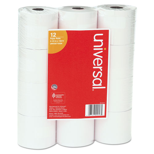 Image of Universal® Impact And Inkjet Print Bond Paper Rolls, 0.5" Core, 2.25" X 130 Ft, White, 12/pack
