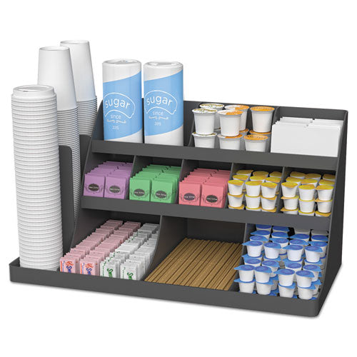 Image of Mind Reader Extra Large Coffee Condiment and Accessory Organizer, 14 Compartment, 24 x 11.8 x 12.5, Black