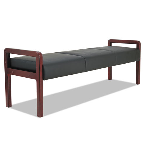 Image of Alera® Alera Reception Lounge WL Series Three-Seat Bench, 65.75" x 22.25" x 22.88", Black Seat, Mahogany Base