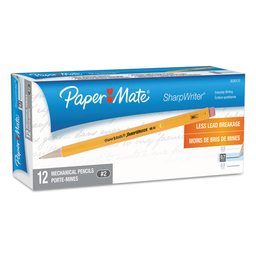 Image of Paper Mate® Sharpwriter Mechanical Pencil, 0.7 mm, HB (#2), Black Lead, Classic Yellow Barrel, Dozen