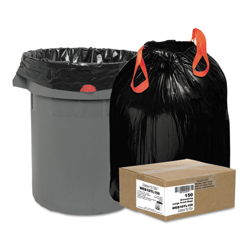 Image of Draw 'n Tie® Heavy-Duty Trash Bags, Drawstring, 33 gal, 1.2 mil, 33.5" x 38", Black, 25 Bags/Roll, 6 Rolls/Box