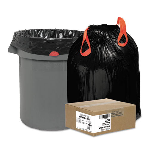 Image of Draw 'n Tie® Heavy-Duty Trash Bags, Drawstring, 30 gal, 1.2 mil, 30.5" x 33", Black, 25 Bags/Roll, 8 Rolls/Box