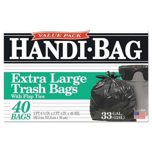 Image of Handi-Bag® Super Value Pack Can Liners, 33 gal, 0.65 mil, 32.5" x 40", Black, 40/Box