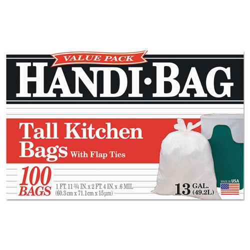 Image of Handi-Bag® Super Value Pack Can Liners, 13 gal, 0.6 mil, 23.75" x 28", White, 100/Box