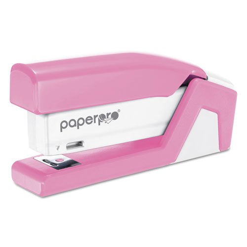 Image of Bostitch® Incourage Spring-Powered Compact Stapler With Antimicrobial Protection, 20-Sheet Capacity, Pink/gray