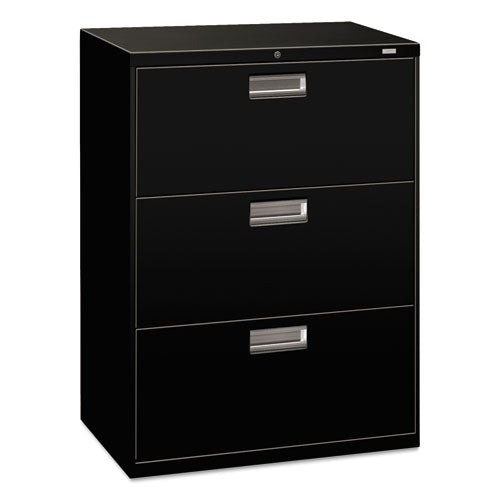 Image of HON® Brigade 600 Series Lateral File, 3 Legal/letter-Size File Drawers, Black, 30" X 18" X 39.13"