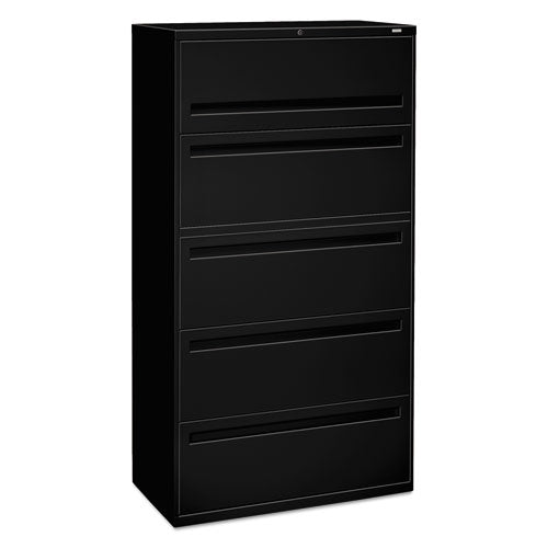 Image of HON® Brigade 700 Series Lateral File, 4 Legal/letter-Size File Drawers, 1 File Shelf, 1 Post Shelf, Black, 36" X 18" X 64.25"