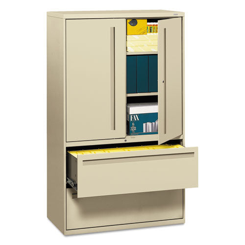 Image of HON® Brigade 700 Series Lateral File, Three-Shelf Enclosed Storage, 2 Legal/letter-Size File Drawers, Putty, 42" X 18" X 64.25"