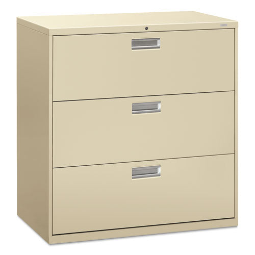 Image of HON® Brigade 600 Series Lateral File, 3 Legal/letter-Size File Drawers, Putty, 42" X 18" X 39.13"